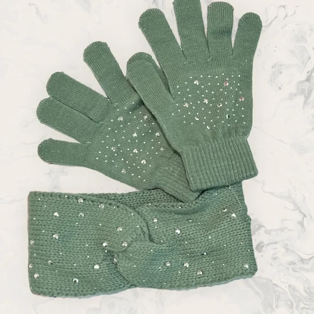 NWT Nordstrom BP. Two Piece Green Embellished Globes and Head Band  and Multicol